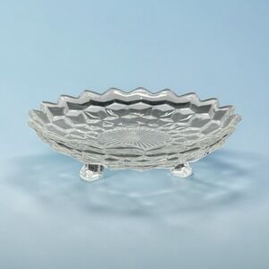 Vintage Fostoria American Clear Cubist Glass 6.5" Footed Small Bon Bon Dish